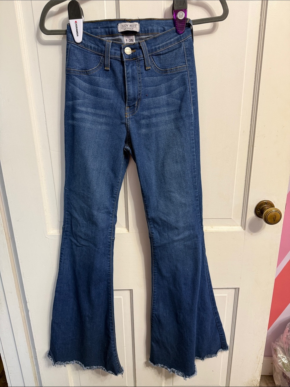 Judy Blue Dark Blue High-Rise Flare Jeans with Raw Hem